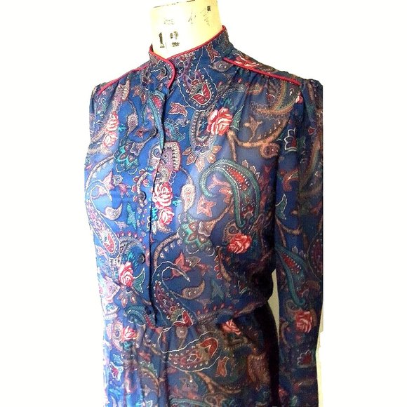 Vintage Dresses & Skirts - Vintage 70s paisley dress floral print cottagecore granny elastic waist midi M